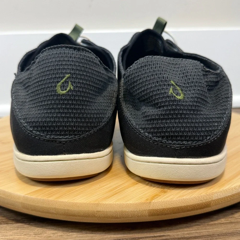 OluKai Nohea Moku Boat Shoes Mens 13 Black Mesh Slip On Island Casual Travel